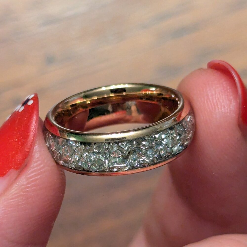 German Silver Glass Rose Gold Tungsten Women's Ring 6mm Size 5